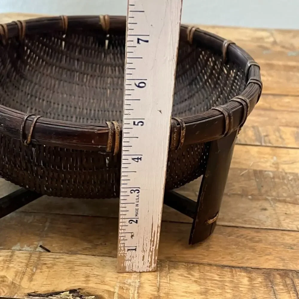 Antique Chinese Wicker Lidded Sewing Basket 7.5